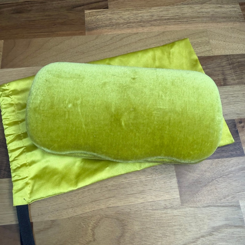 Gucci Lime Green Velvet Hard Sunglasses Case with Blue Satin Lining and Pouch